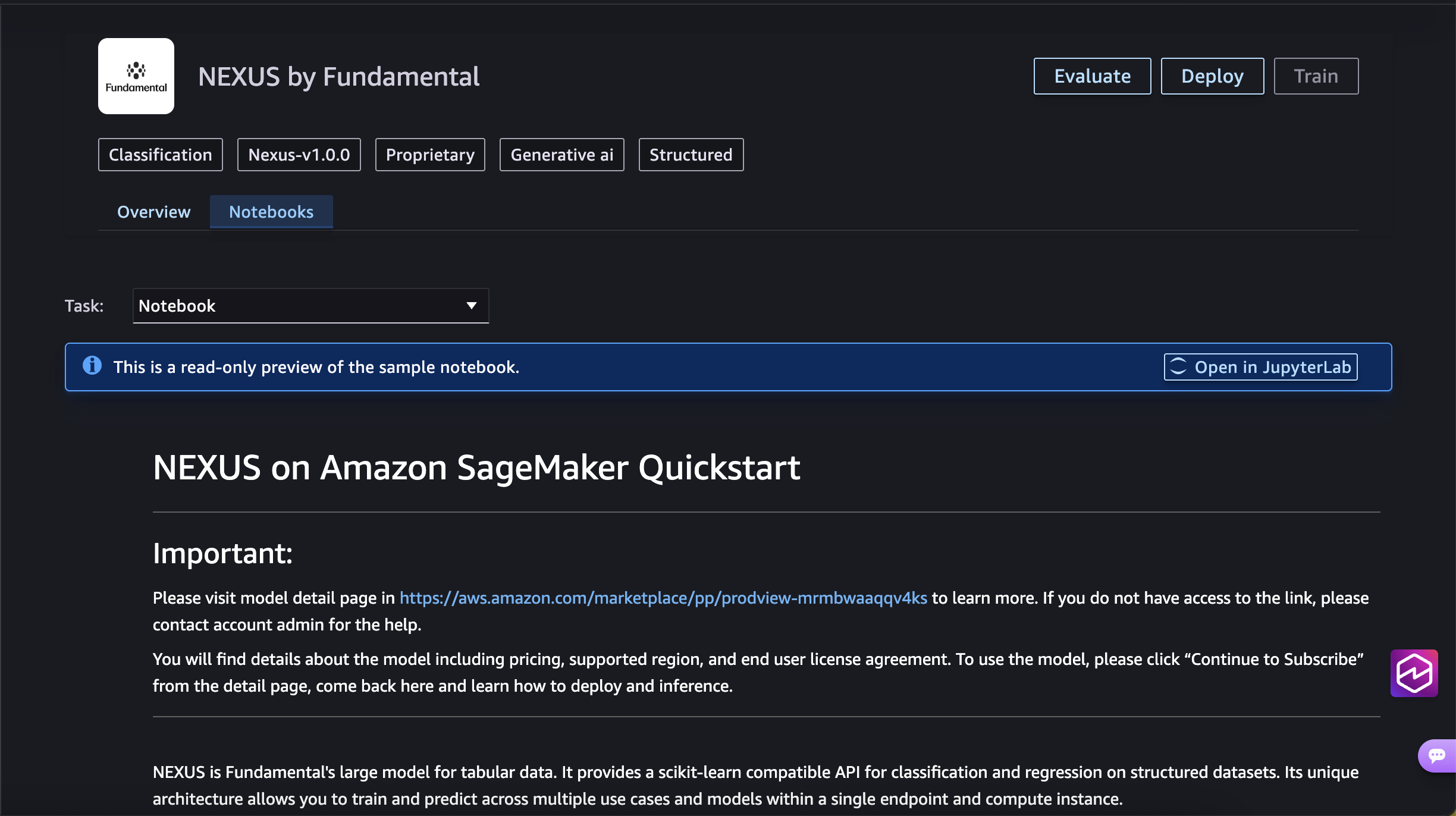 Giao diện mô hình NEXUS trên Amazon SageMaker JumpStart