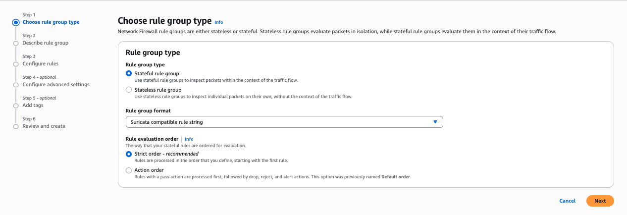 Hình 2: Lựa chọn tạo một nhóm quy tắc stateful.
