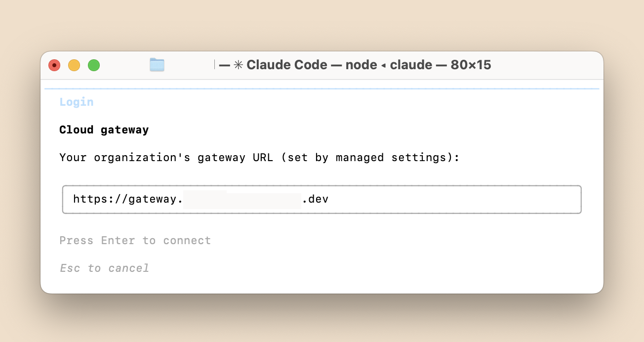 Màn hình đăng nhập Claude apps gateway trong Claude Code